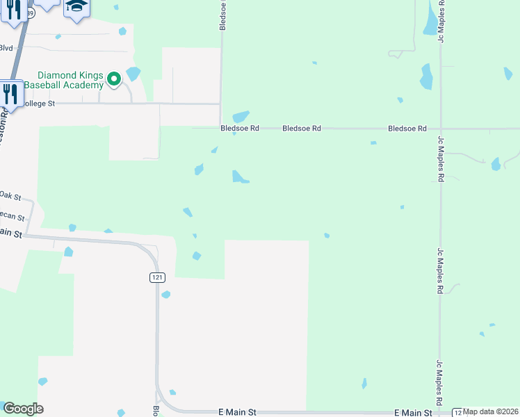 map of restaurants, bars, coffee shops, grocery stores, and more near 644 Bledsoe Road in Gunter