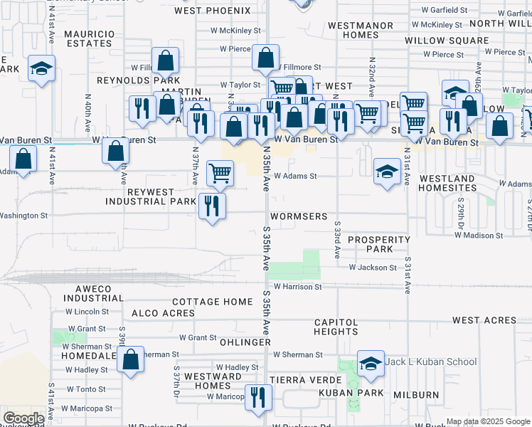 map of restaurants, bars, coffee shops, grocery stores, and more near in Phoenix