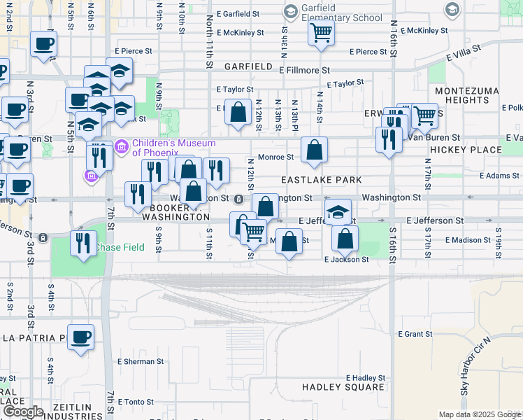 map of restaurants, bars, coffee shops, grocery stores, and more near in Phoenix