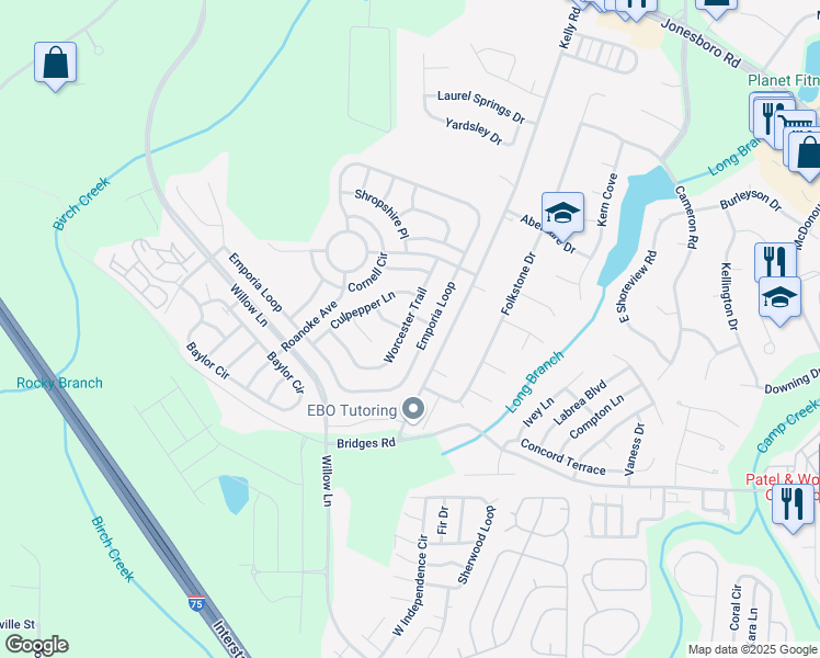 map of restaurants, bars, coffee shops, grocery stores, and more near 508 Emporia Loop in McDonough
