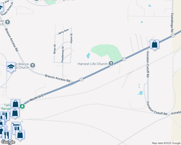 map of restaurants, bars, coffee shops, grocery stores, and more near 34990 Alabama 21 in Talladega