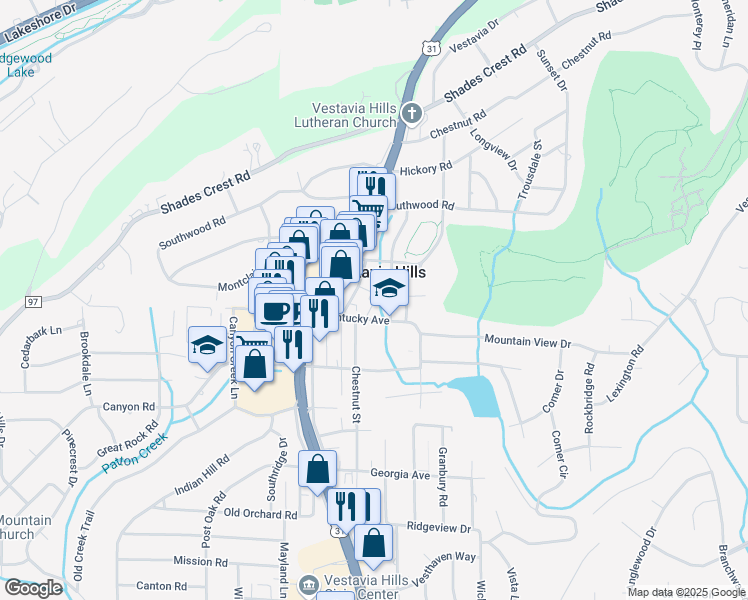 map of restaurants, bars, coffee shops, grocery stores, and more near 2029 Kentucky Avenue in Vestavia Hills