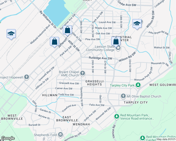 map of restaurants, bars, coffee shops, grocery stores, and more near 3925 Howard Avenue Southwest in Birmingham