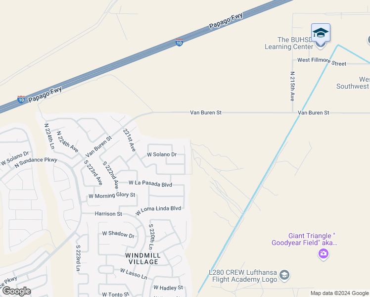 map of restaurants, bars, coffee shops, grocery stores, and more near 43 North 219th Drive in Buckeye