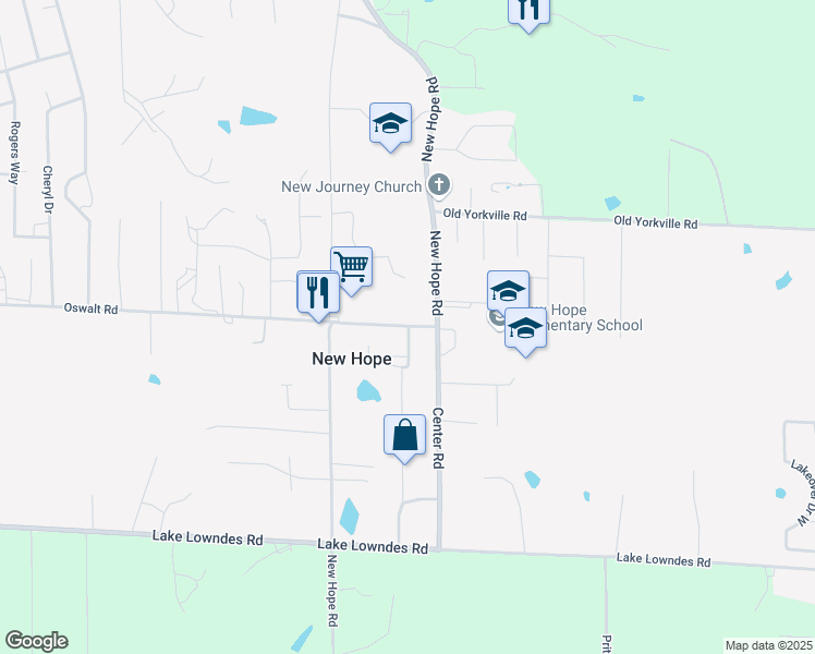 map of restaurants, bars, coffee shops, grocery stores, and more near 3419 New Hope Road in Columbus