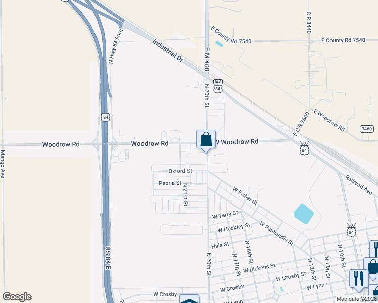 map of restaurants, bars, coffee shops, grocery stores, and more near 1401 West Woodrow Road in Slaton