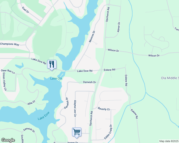 map of restaurants, bars, coffee shops, grocery stores, and more near 1820 Lake Dow Road in McDonough