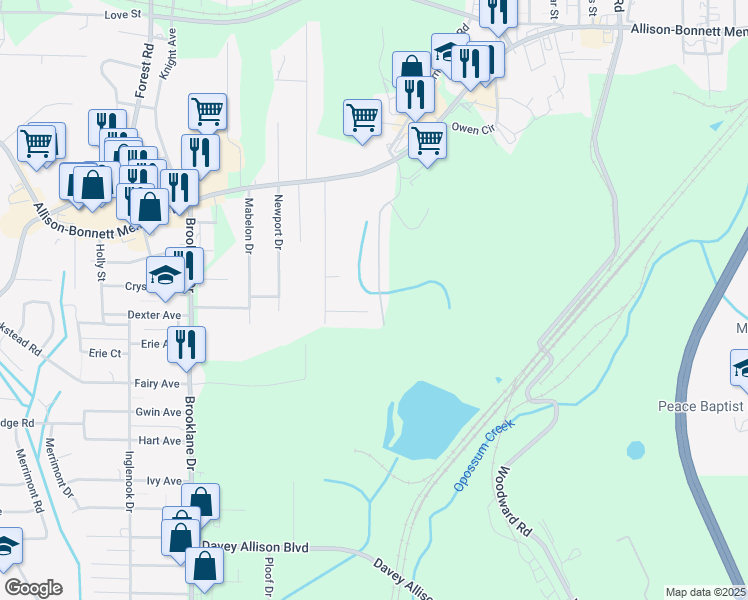 map of restaurants, bars, coffee shops, grocery stores, and more near 2062 Townhouse Lane in Hueytown