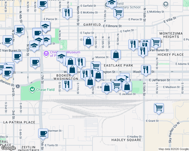map of restaurants, bars, coffee shops, grocery stores, and more near in Phoenix