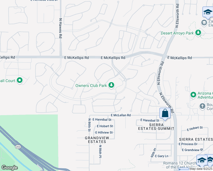 map of restaurants, bars, coffee shops, grocery stores, and more near 8714 East Jasmine Street in Mesa
