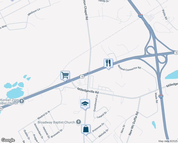 map of restaurants, bars, coffee shops, grocery stores, and more near 1998 Barton Chapel Road in Augusta