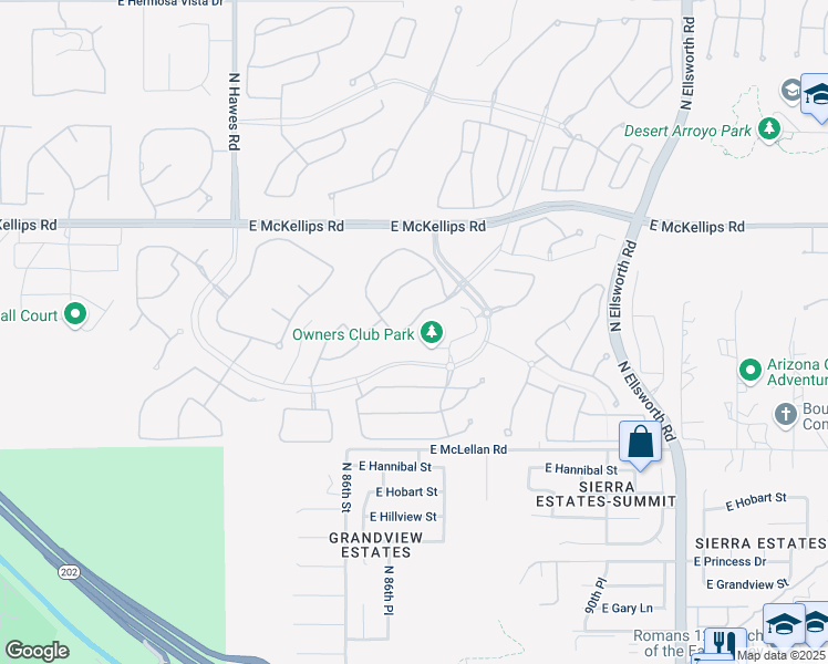 map of restaurants, bars, coffee shops, grocery stores, and more near 8714 East Jasmine Street in Mesa