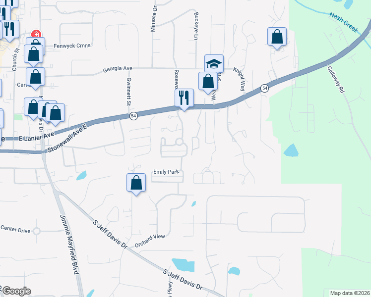 map of restaurants, bars, coffee shops, grocery stores, and more near 180 Autumn Glen Circle in Fayetteville