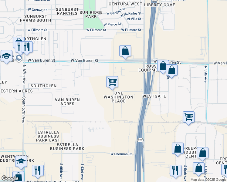 map of restaurants, bars, coffee shops, grocery stores, and more near 158 North 61st Avenue in Phoenix