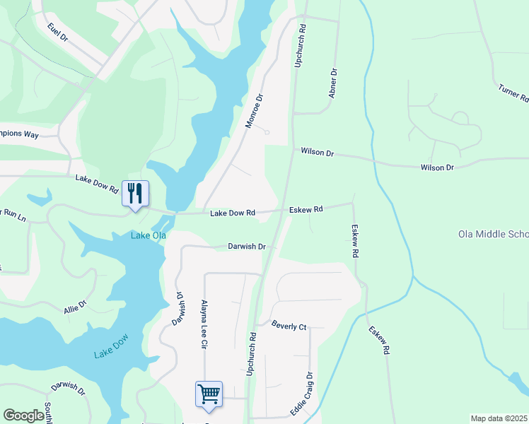 map of restaurants, bars, coffee shops, grocery stores, and more near 1820 Lake Dow Road in McDonough