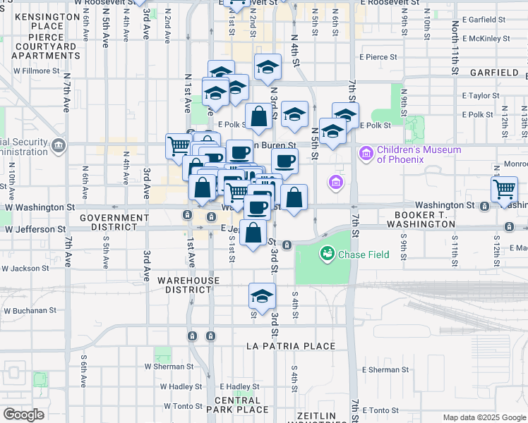 map of restaurants, bars, coffee shops, grocery stores, and more near in Phoenix