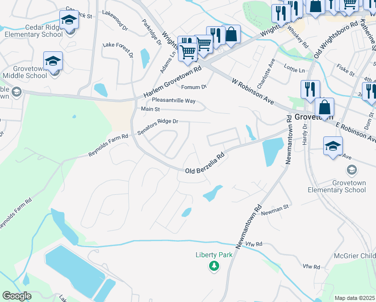 map of restaurants, bars, coffee shops, grocery stores, and more near 731 Whispering Willow Way in Grovetown