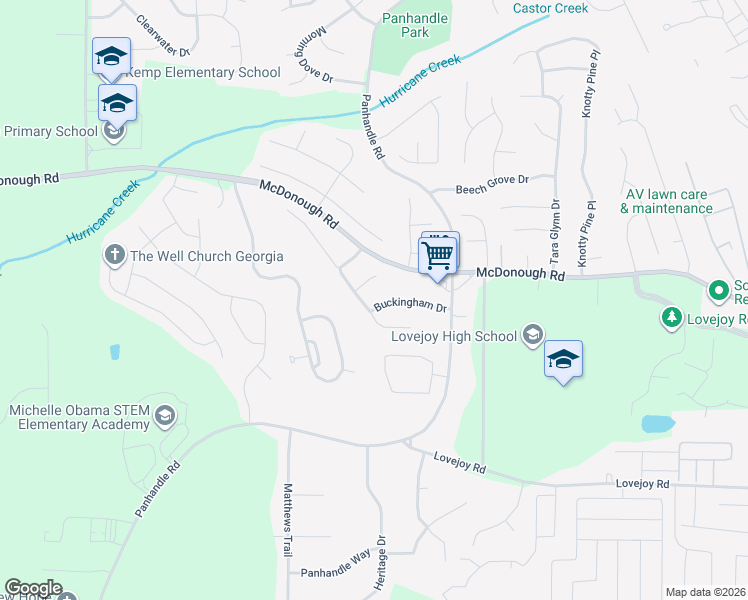 map of restaurants, bars, coffee shops, grocery stores, and more near 1350 Buckingham Drive in Hampton