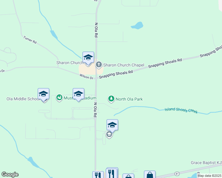 map of restaurants, bars, coffee shops, grocery stores, and more near 64 Snapping Shoals Road in McDonough
