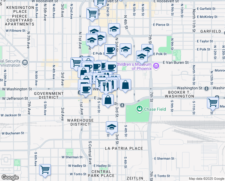 map of restaurants, bars, coffee shops, grocery stores, and more near in Phoenix
