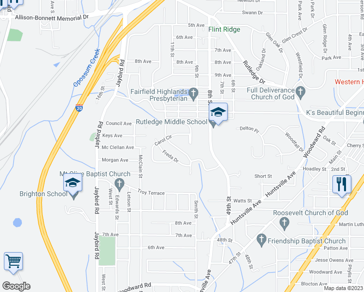map of restaurants, bars, coffee shops, grocery stores, and more near 1421 12th Street in Midfield