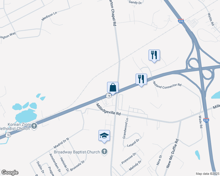 map of restaurants, bars, coffee shops, grocery stores, and more near 2201 Gordon Highway in Augusta