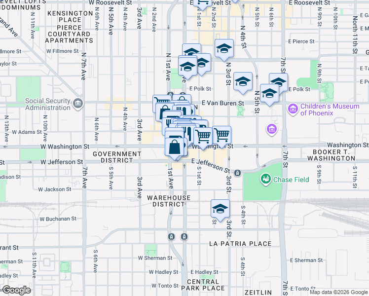 map of restaurants, bars, coffee shops, grocery stores, and more near in Phoenix