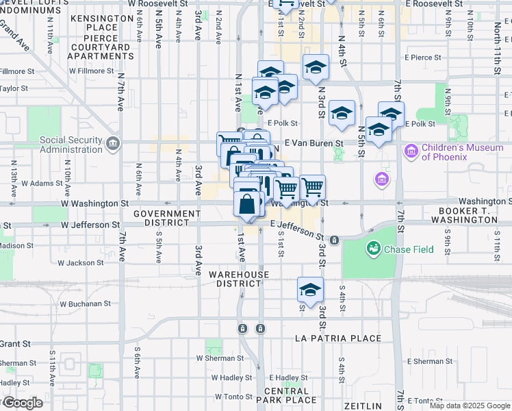 map of restaurants, bars, coffee shops, grocery stores, and more near in Phoenix