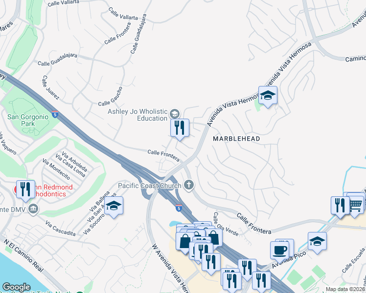 map of restaurants, bars, coffee shops, grocery stores, and more near 2320 Calle Balandra in San Clemente