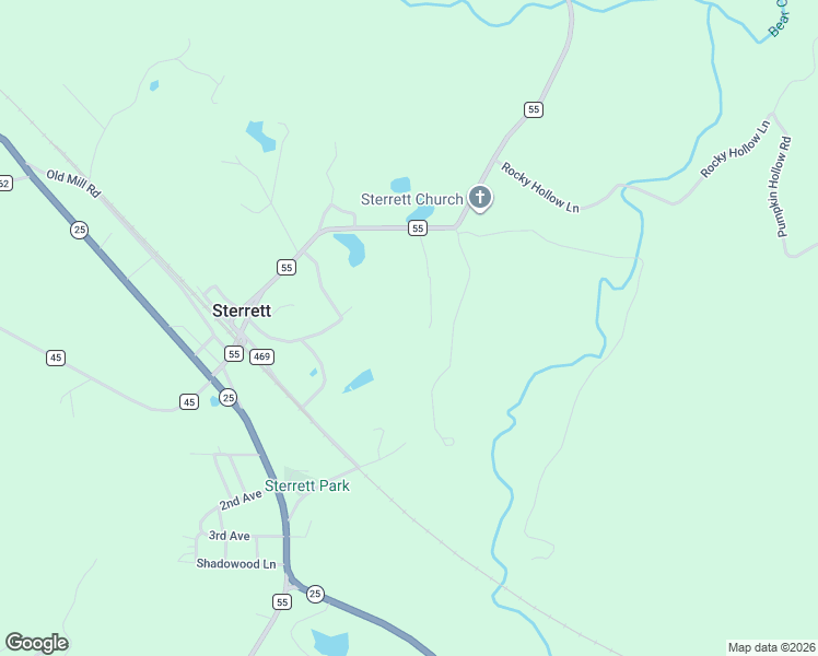 map of restaurants, bars, coffee shops, grocery stores, and more near 18110 County Road 55 in Sterrett