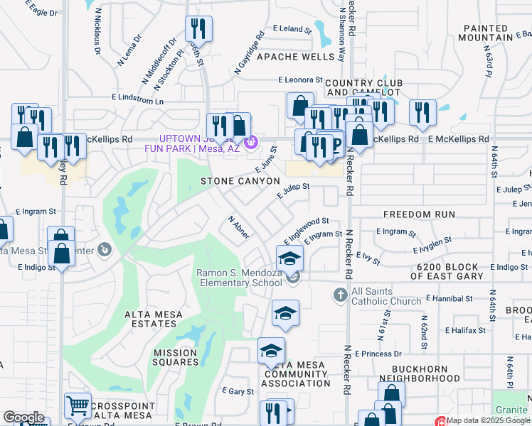 map of restaurants, bars, coffee shops, grocery stores, and more near 1809 North Sandal in Mesa
