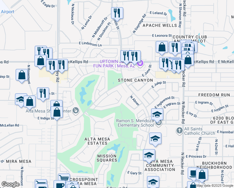 map of restaurants, bars, coffee shops, grocery stores, and more near 5505 East McLellan Road in Mesa