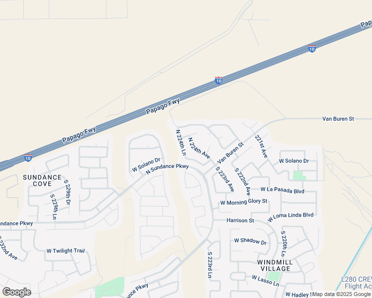 map of restaurants, bars, coffee shops, grocery stores, and more near 22432 West Mesquite Circle in Buckeye