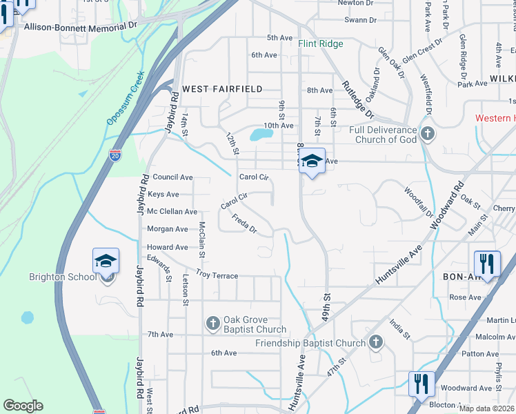 map of restaurants, bars, coffee shops, grocery stores, and more near 1417 12th Street in Midfield