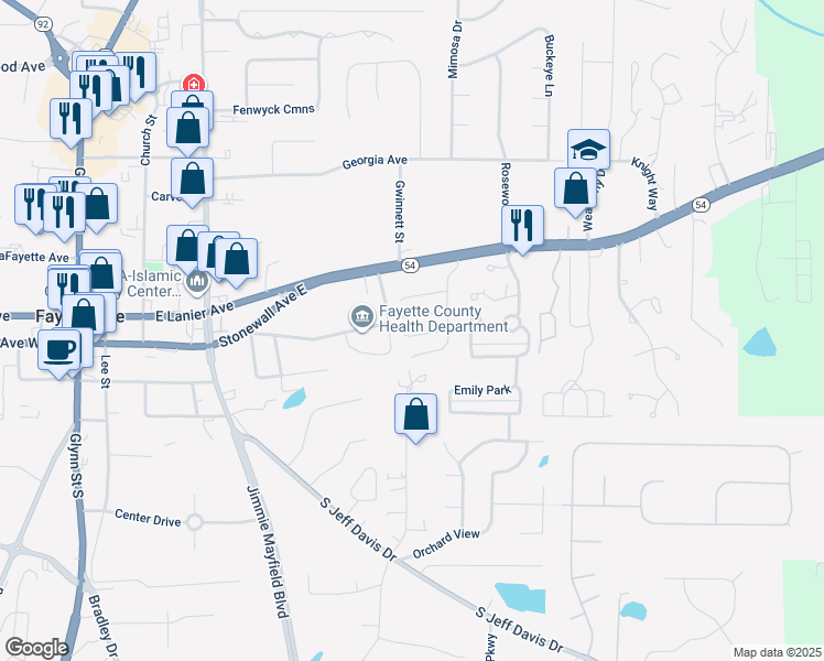 map of restaurants, bars, coffee shops, grocery stores, and more near 205 Arbor Way in Fayetteville