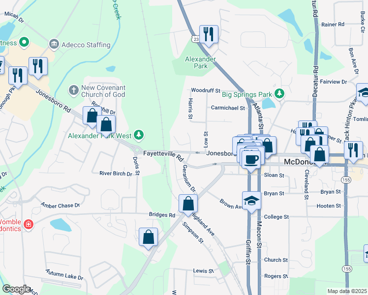 map of restaurants, bars, coffee shops, grocery stores, and more near in McDonough