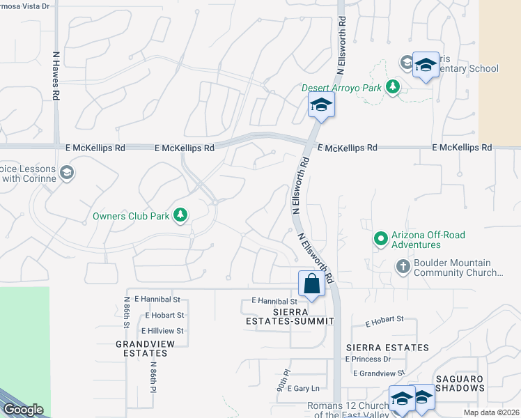 map of restaurants, bars, coffee shops, grocery stores, and more near 1854 North Red Cliff in Mesa
