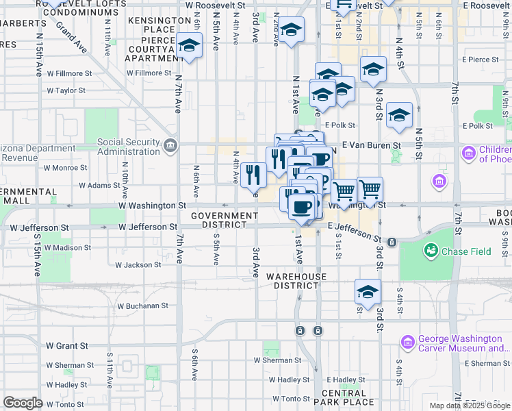 map of restaurants, bars, coffee shops, grocery stores, and more near in Phoenix