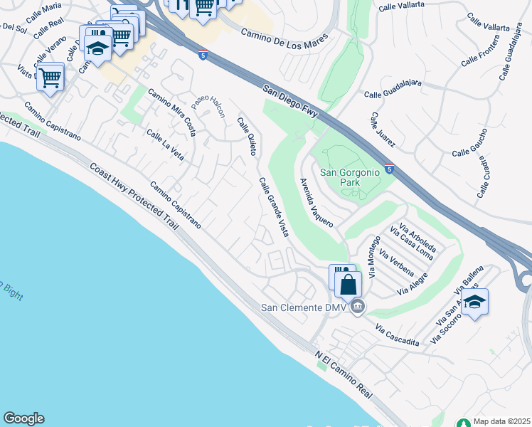 map of restaurants, bars, coffee shops, grocery stores, and more near 26982 Del Gado Road in Dana Point