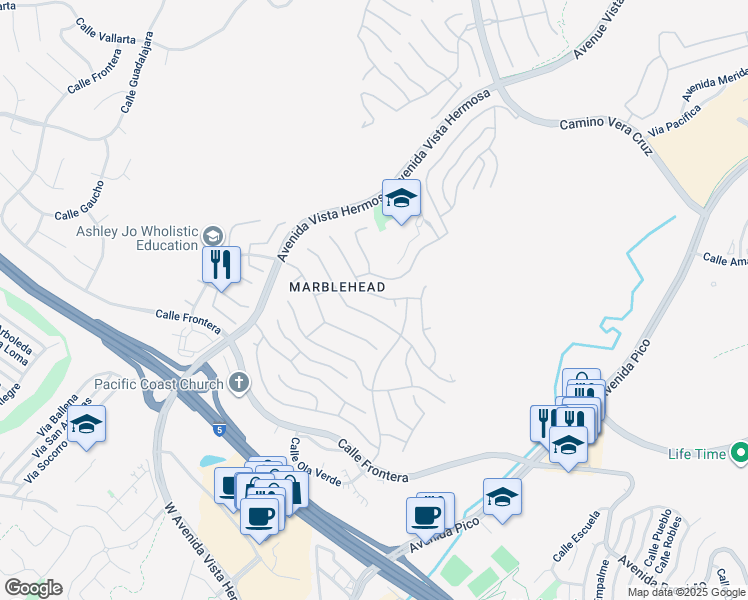 map of restaurants, bars, coffee shops, grocery stores, and more near 2210 Calle Opalo in San Clemente