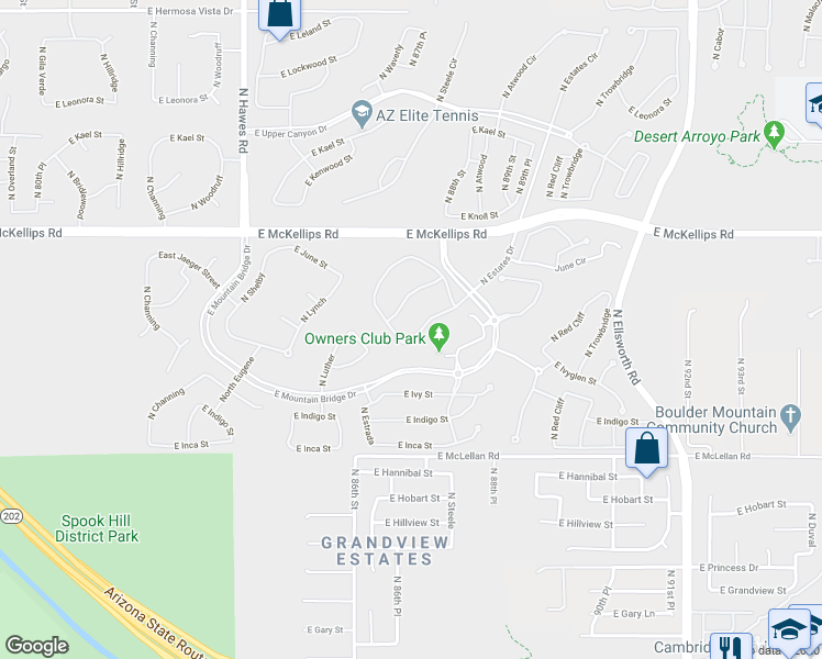 map of restaurants, bars, coffee shops, grocery stores, and more near 8714 East Jasmine Street in Mesa