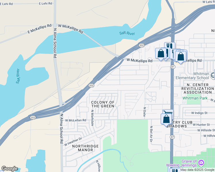 map of restaurants, bars, coffee shops, grocery stores, and more near 625 West McKellips Road in Mesa