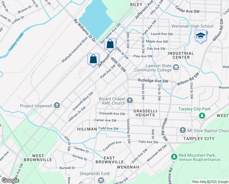 map of restaurants, bars, coffee shops, grocery stores, and more near 4133 Mineral Avenue Southwest in Birmingham