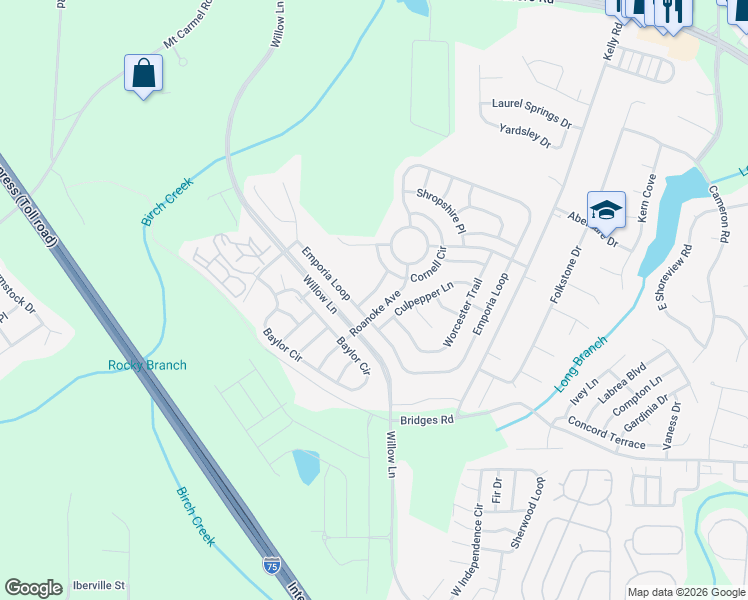 map of restaurants, bars, coffee shops, grocery stores, and more near 1212 Ithaca Drive in McDonough