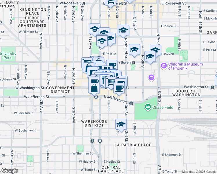 map of restaurants, bars, coffee shops, grocery stores, and more near in Phoenix