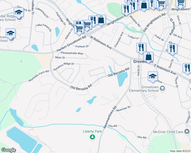 map of restaurants, bars, coffee shops, grocery stores, and more near 980 Arbor Springs Circle in Grovetown