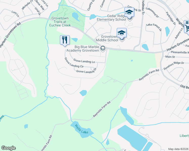 map of restaurants, bars, coffee shops, grocery stores, and more near 4426 Grove Landing Drive in Grovetown