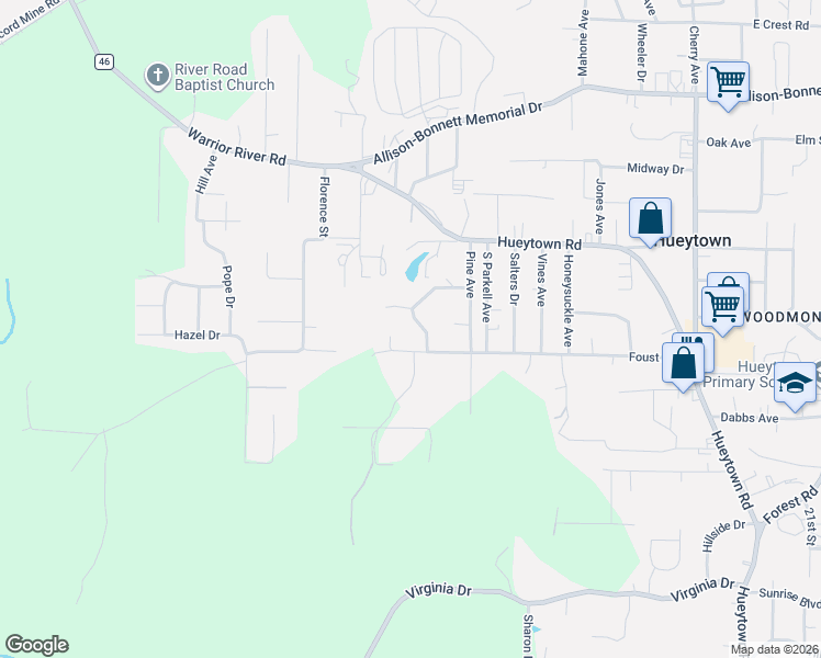 map of restaurants, bars, coffee shops, grocery stores, and more near 101 Beechwood Avenue in Bessemer