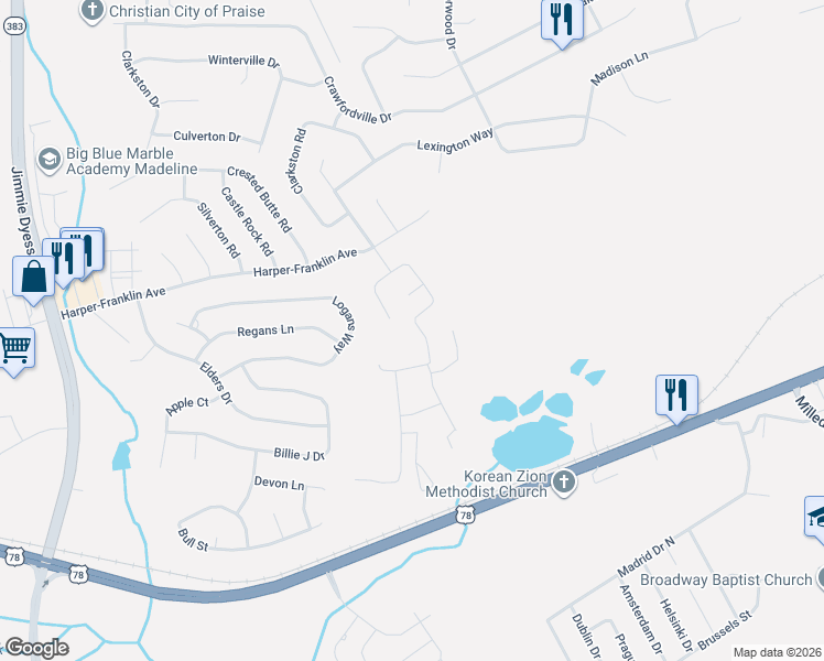 map of restaurants, bars, coffee shops, grocery stores, and more near 806 Burlington Drive in Augusta