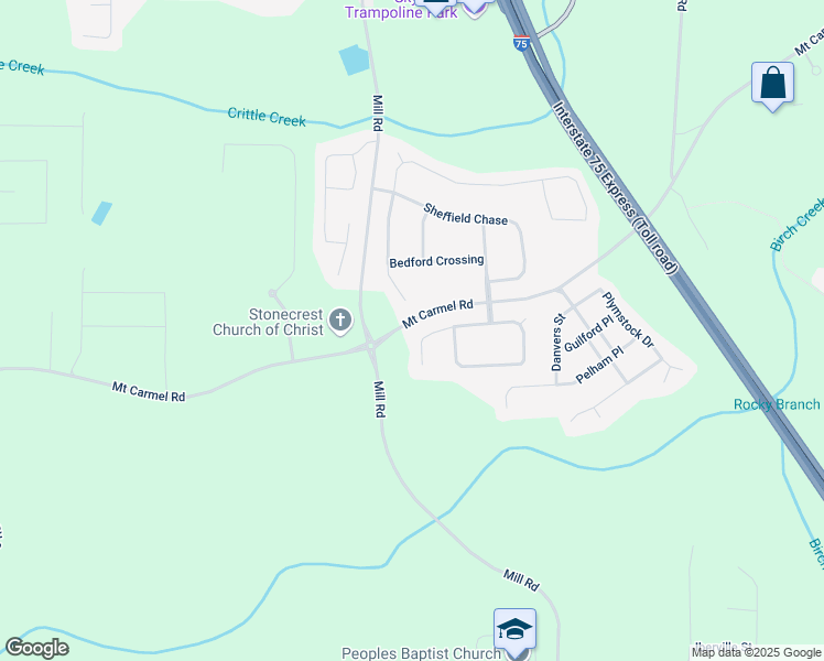 map of restaurants, bars, coffee shops, grocery stores, and more near 1025 Rowanshyre Circle in McDonough